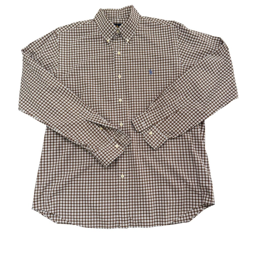 Like new RALPH LAUREN Brown & Blue Plaid Button Down Shirt Size Large